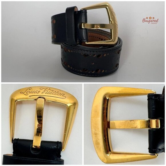 Authentic Louis Vuitton Black Ceinture Phoenix Gold Buckle Belt 85/34 main image 11